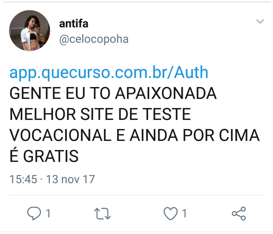 Tweet 6 do usuário da Que Curso?